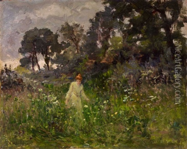 Landschaft Mit Junger Frau Oil Painting - Auguste Nobillet
