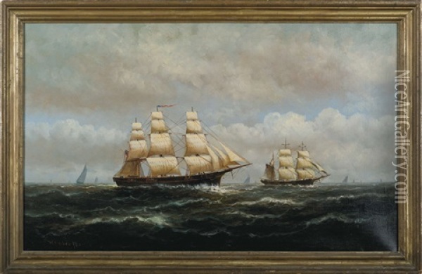American Ships At Full Sail Oil Painting - Elbridge Wesley Webber