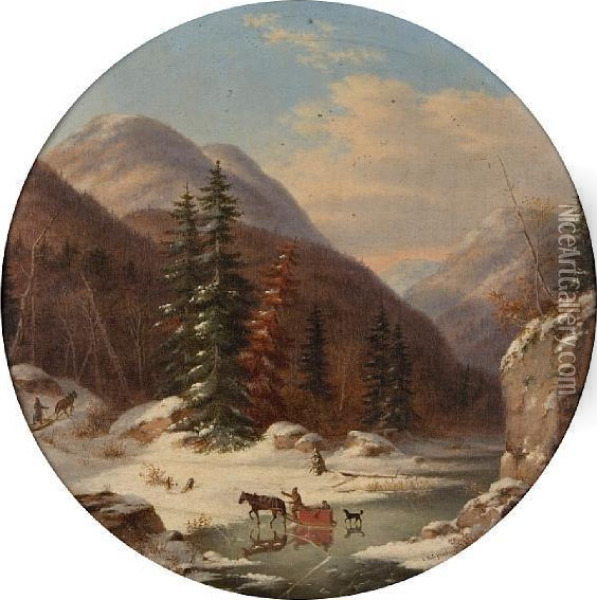 In The Mountains Below Quebec, North Shore,french Canadians In Early Winter Oil Painting - Cornelius Krieghoff