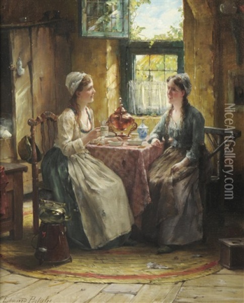 Teatime Oil Painting - Edward Antoon Portielje