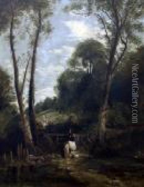 Lady In Parkland Oil Painting - Thomas Creswick