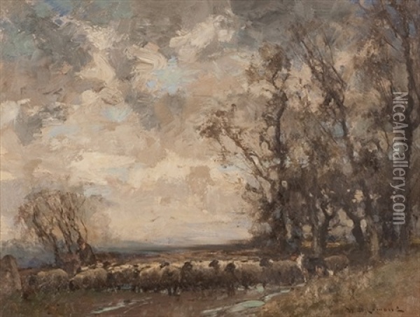 Moving The Flock Oil Painting - William Bradley Lamond