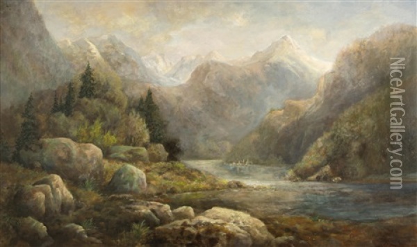 Konigssee, Bavarian Alps Oil Painting - Henry Koch