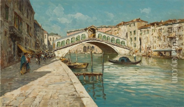 Blick Auf Die Rialtobrucke In Venedig Oil Painting - Ferdinando Silvani