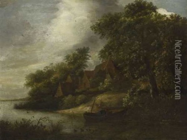 Haarlemer Landschaft Mit Bauernkaten An Einem Kanal Oil Painting - Cornelis Gerritsz Decker