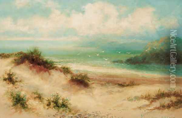 Where land meets sea Oil Painting - William Langley