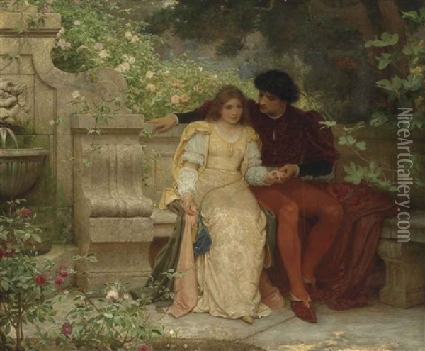 Lovers In A Garden Oil Painting - Charles Edward Perugini