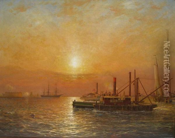 New York Harbor Oil Painting - Dewitt Clinton Boutelle
