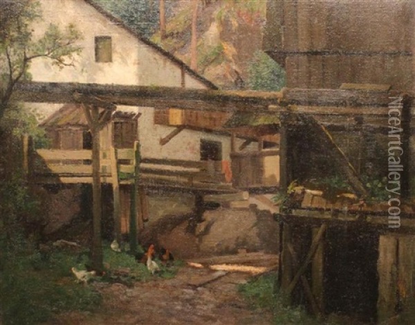 Farm Scene Oil Painting - Adolf Kaufmann