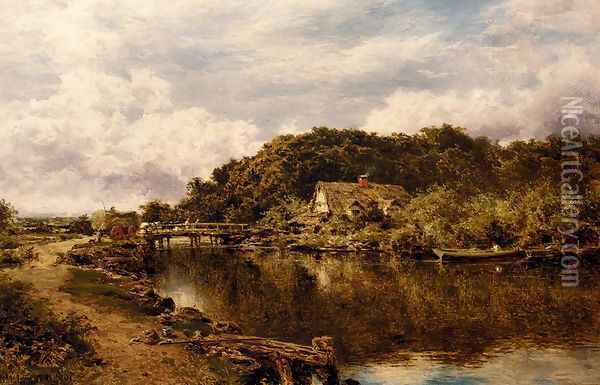 On The Stour Near Flatford Mill Suffolk Oil Painting - Benjamin Williams Leader