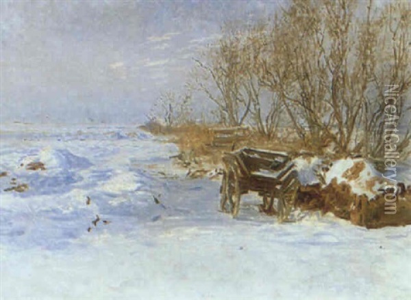 Vinterlandskab Oil Painting - Viggo Johansen