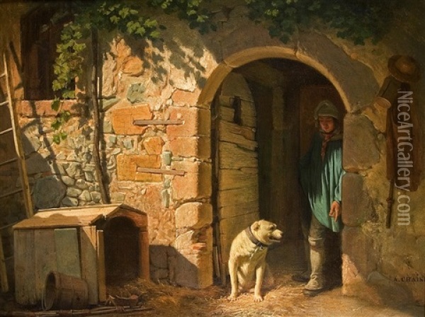 The Guard Dog Oil Painting - Achille Chaine