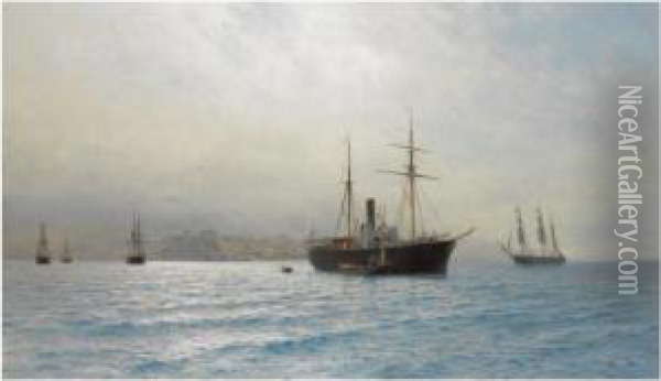 Ships On A Calm Sea Oil Painting - Lef Feliksovich Lagorio