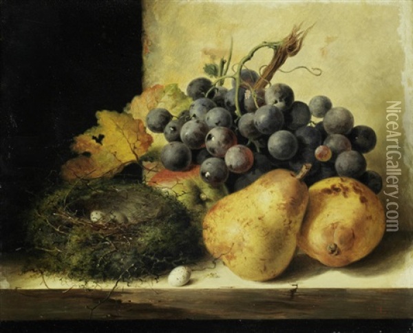 Still Life With Pears And Grapes Oil Painting - Edward Ladell