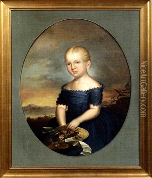 Portrait Of Elizabeth K. Schwenk, Age Four Oil Painting - Charles Octavius Cole