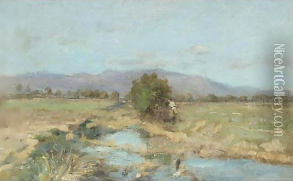 A River Landscape Oil Painting - Pericles Pantazis