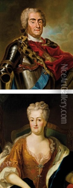 Friedrich August I Von Sachsen, Genannt August Der Starke (+ Christiane Eberhardine Von Brandenburg-bayreuth; Pair) Oil Painting - Louis de Silvestre