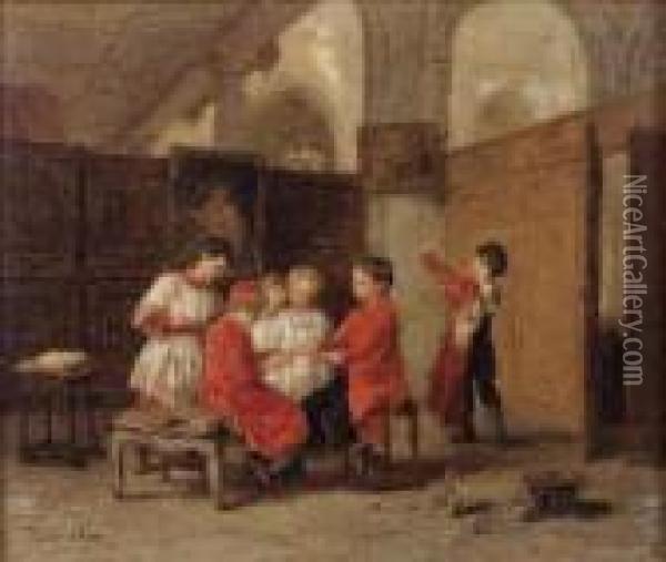 Enfants A L'eglise Oil Painting - Theophile-Emmanuel Duverger