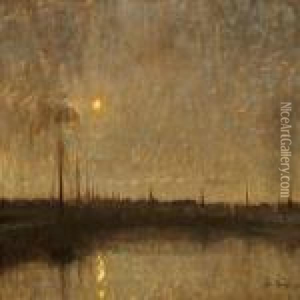 Moonlit Harbour Scene Oil Painting - Julius Paulsen