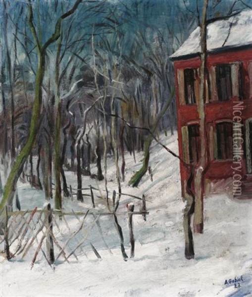 Rotes Haus Im Winterwald Oil Painting - Bernard Gobiet