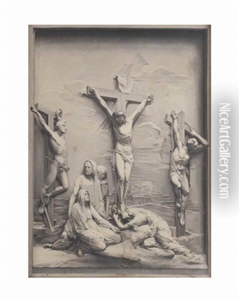 A 'trompe L'oeil' Of A 'bas-relief' Depicting Christ On The Cross Oil Painting - Jacob de Wit