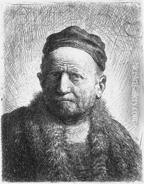 Man Wearing A Close Cap: Bust Oil Painting - Rembrandt Van Rijn
