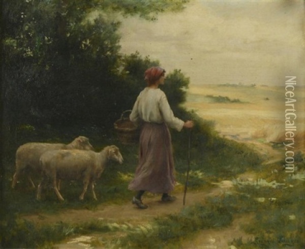 Bergere Et Moutons Oil Painting - Georges Laugee