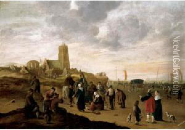 A View Of The Beach Of Scheveningen Oil Painting - Cornelis Beelt