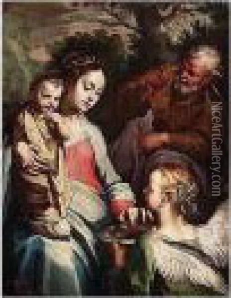 The Holy Family With An Angel Oil Painting - Francesco Vanni
