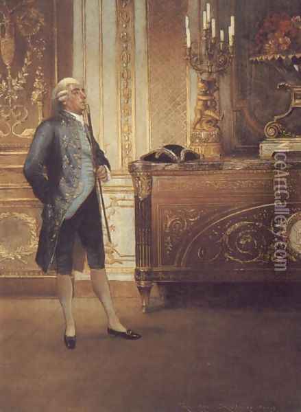 A Gentleman Waiting in an Interior Oil Painting - Georges Croegaert