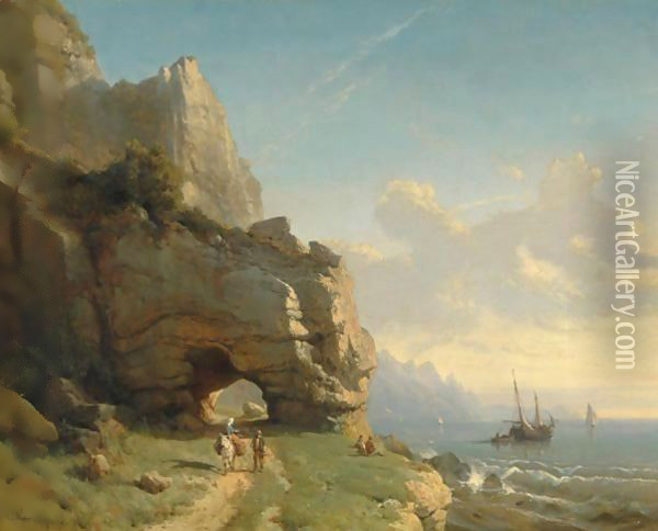 A Path Along The Mediterranean Coast Oil Painting - Carl Joseph Kuwasseg
