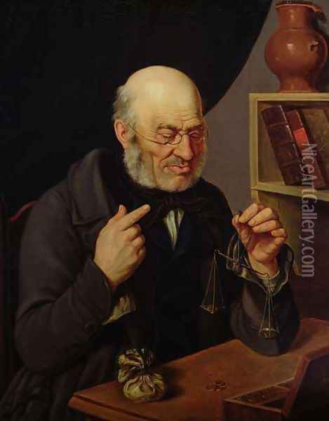 The Barchfeld Money Changer weighing Coins, c.1840-45 Oil Painting - Johann Georg Soemmer