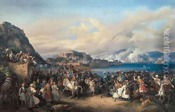 The Entry of King Othon of Greece into Nauplia 1835 Oil Painting - Heinrich Maria von Hess