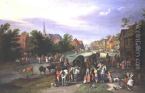 Travellers resting at a village Oil Painting - Pieter Gysels