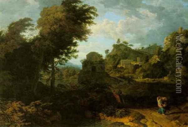 Classical Landscape With Figures Oil Painting - Johannes (Jan) Glauber