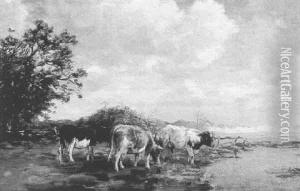 Cattle At Water Oil Painting - Fedor Van Kregten