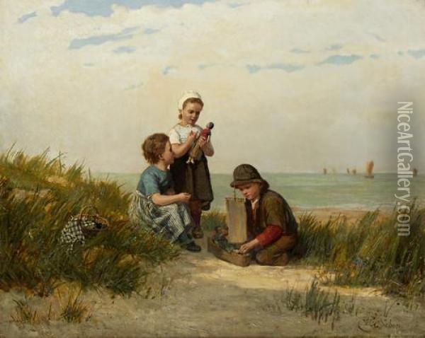 Children Playing By The Sea Oil Painting - Henri van Seben