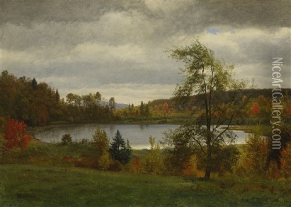 Landscape With Lake Oil Painting - Albert Bierstadt