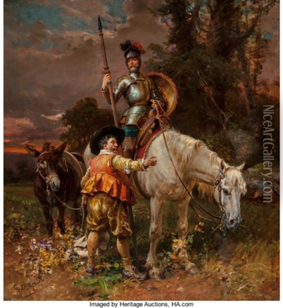 Don Quixote And Sancho Panza Oil Painting - Cesare Auguste Detti