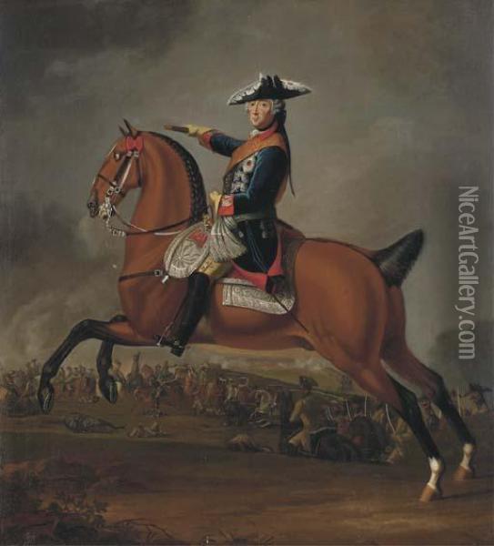 An Equestrian Portrait Of Fredrick Ii Of Prussia Oil Painting - Edward Francis (Francesco Calza) Cunningham