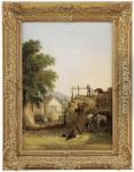 Sr. Country Village Scene Oil Painting - Snr William Shayer