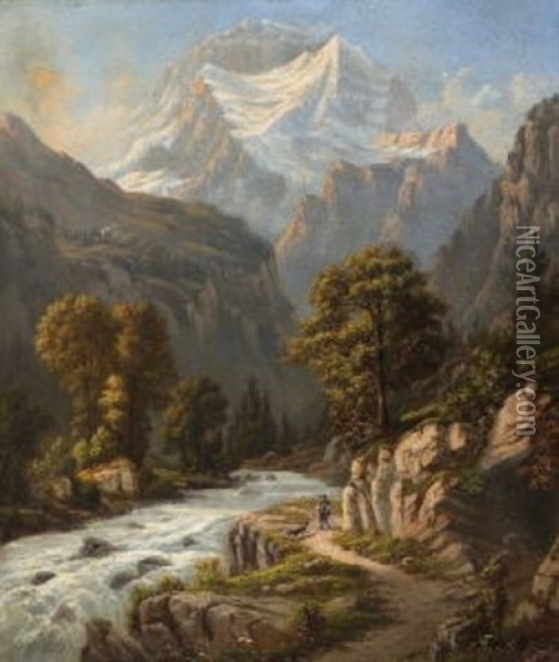 Gebirgslandschaft Oil Painting - Gustave Adolph Amberger