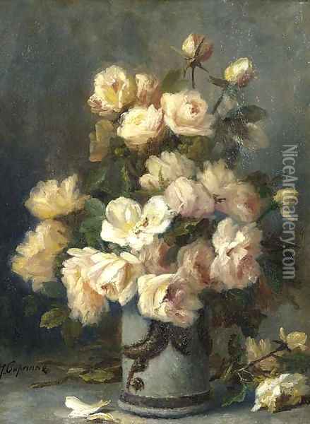 Roses in a vase Oil Painting - Jean Capeinick