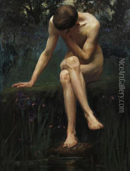 Narcissus Seated By A Poolside Oil Painting - George Edmund Butler
