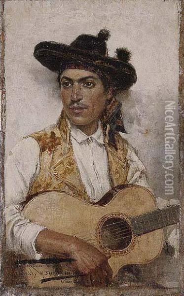 Gitano Con Guitarra Oil Painting - Mariano Barbasan Lagueruela