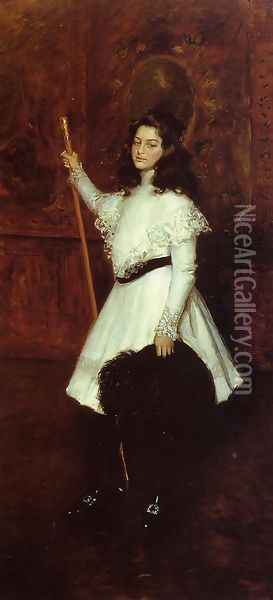 Girl In White Oil Painting - William Merritt Chase