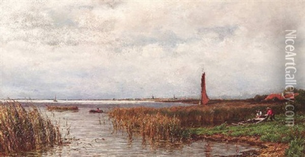 Hollandische Kustenlandschaft Mit Verschilftem Ufer Oil Painting - Adrianus van Everdingen