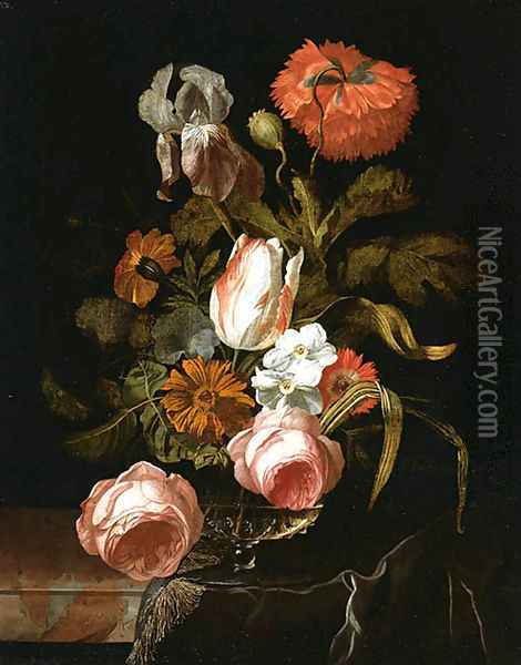 A tulip and Roses Oil Painting - Isaak Denies