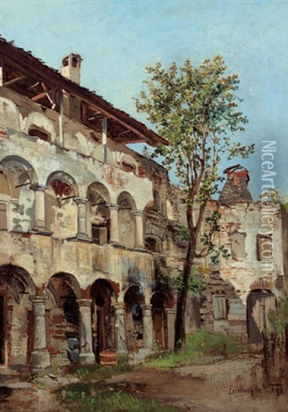 Arkadenhof In Friesach Oil Painting - Theodor von Hoermann