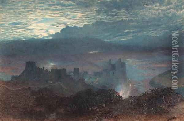Castle with an estuary beyond, possibly Conway, North Wales Oil Painting - Alfred William Hunt